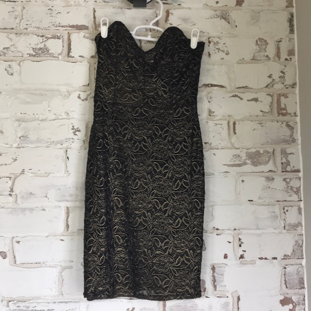 Black and gold strapless mini